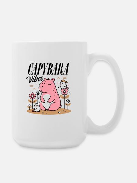 Relaxed capybara with friends - Large Mug 440 ml - white