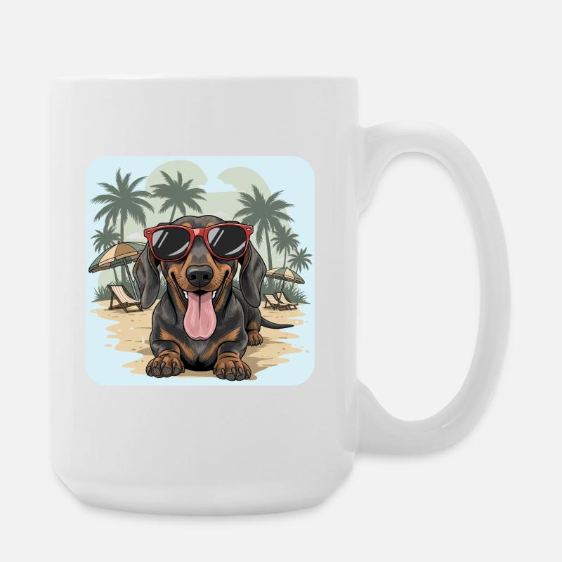 Dackel Beach Dackel Dackel mit cooler Brille - Große Tasse 440 ml - Weiß