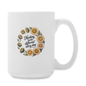 Blumenkrone mit Zitat - Große Tasse 440 ml - Weiß - Rechts