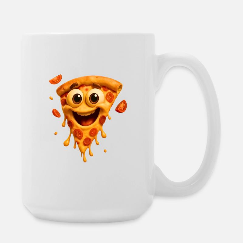 Happy Pizza Face Illustration - Large Mug 440 ml - white