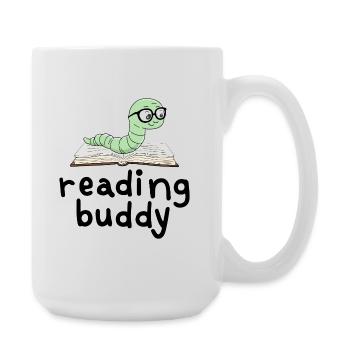 Reading friend Cute bookworm with book - Large Mug 440 ml - white - Right
