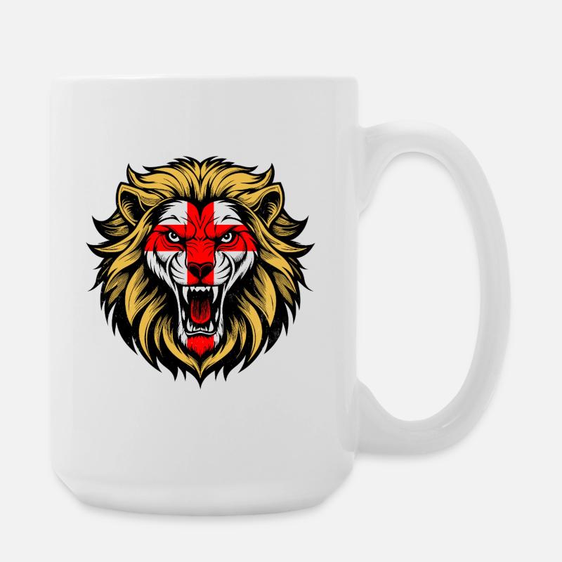 Angleterre George Croix Drapeau Féroce Lion Face Design - Grande tasse 440 ml - blanc