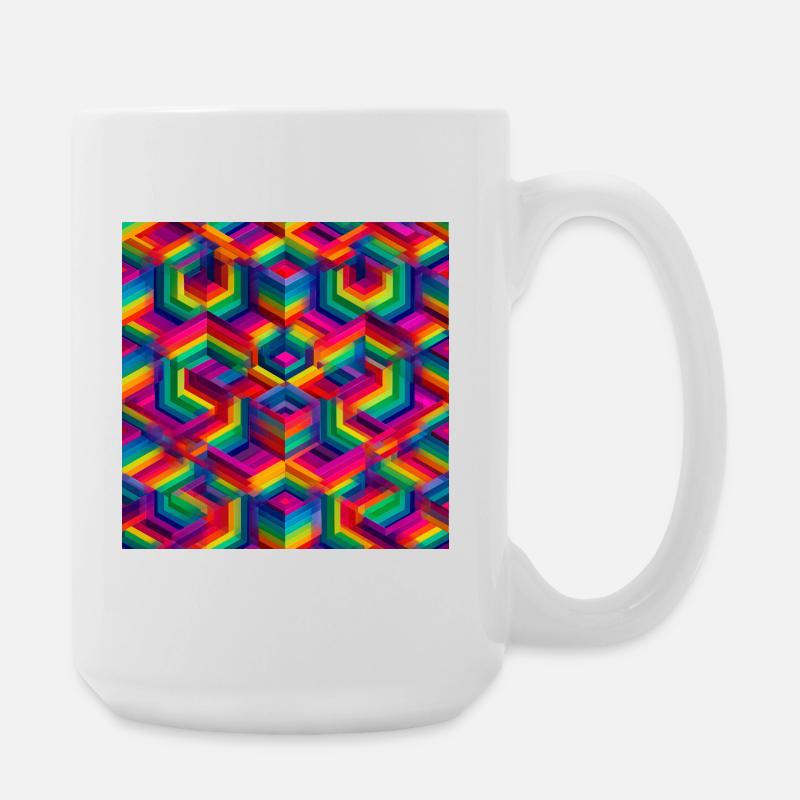 Bunte Geometrische 3D-Illusion - Große Tasse 440 ml - Weiß