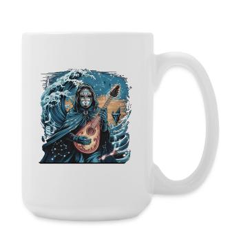 Mystische Ozeanwelle mit geisterhaftem Musiker - Große Tasse 440 ml - Weiß - Rechts