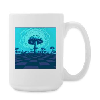 Futuristische blaue psychedelische Pilzszene - Große Tasse 440 ml - Weiß - Rechts