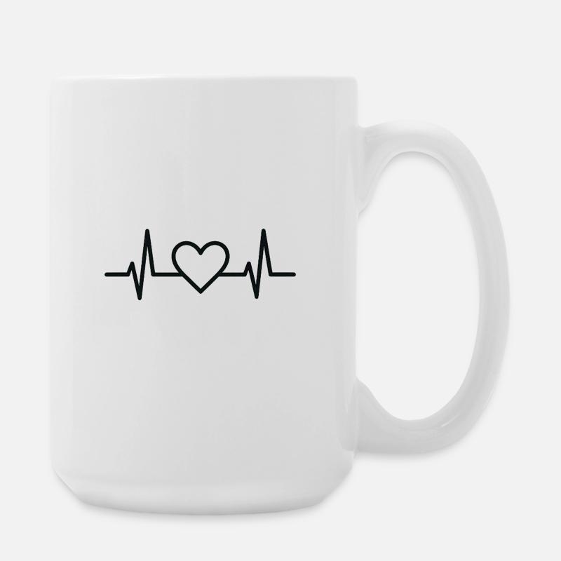Herzschlag mit Herzlinien Design - Große Tasse 440 ml - Weiß