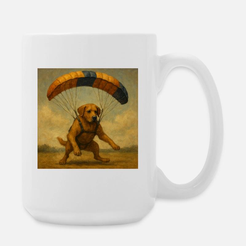 Welpe mit Fallschirm Illustration - Große Tasse 440 ml - Weiß