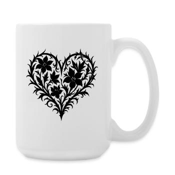 Blumenherz Blumenranke gotisch für Trendkleidung - Große Tasse 440 ml - Weiß - Rechts