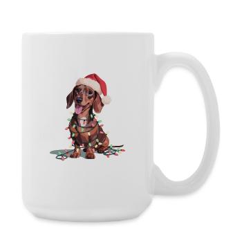 Dackel mit Weihnachtslichtern und Santa-Hut - Große Tasse 440 ml - Weiß - Rechts