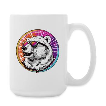 Bear with sunglasses in neon design - Large Mug 440 ml - white - Right