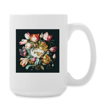 Blumenstrauß in Ölmalerei-Ästhetik alter Meister - Große Tasse 440 ml - Weiß - Rechts