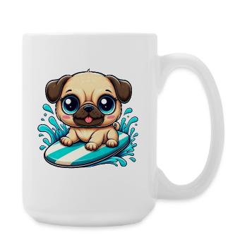 Cute Pug Surfer Cartoon Surfing Summer - Large Mug 440 ml - white - Right
