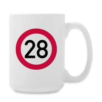 28. Geburtstag Achtung! Verkehrsschild 28 Km/h - Große Tasse 440 ml - Weiß - Rechts