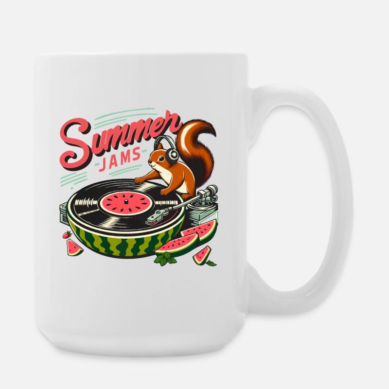 Summer Jams Musik - Eichhörnchen mit Melone - Große Tasse 440 ml - Weiß