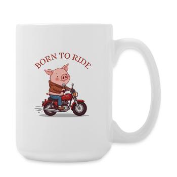 Cartoon Pig on Motorcycle – Born to Ride - Large Mug 440 ml - white - Right