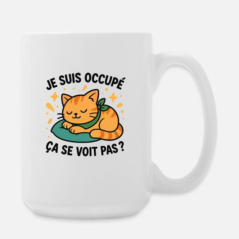Schlafendes Kätzchen und ironischer Slogan - Große Tasse 440 ml - Weiß