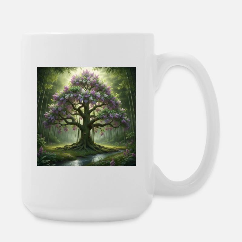 Waldbaum mit Fliederblüten - Große Tasse 440 ml - Weiß