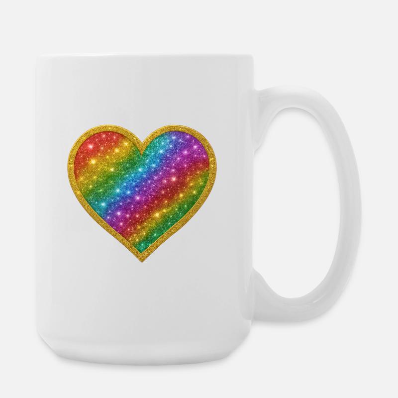 Regenbogenherz mit Goldrand - Große Tasse 440 ml - Weiß