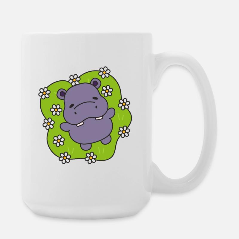 Hippo violet sur gazon fleuri - Grande tasse 440 ml - blanc