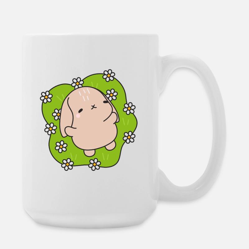 Kawaii Kaninchen unter Gänseblümchen - Große Tasse 440 ml - Weiß