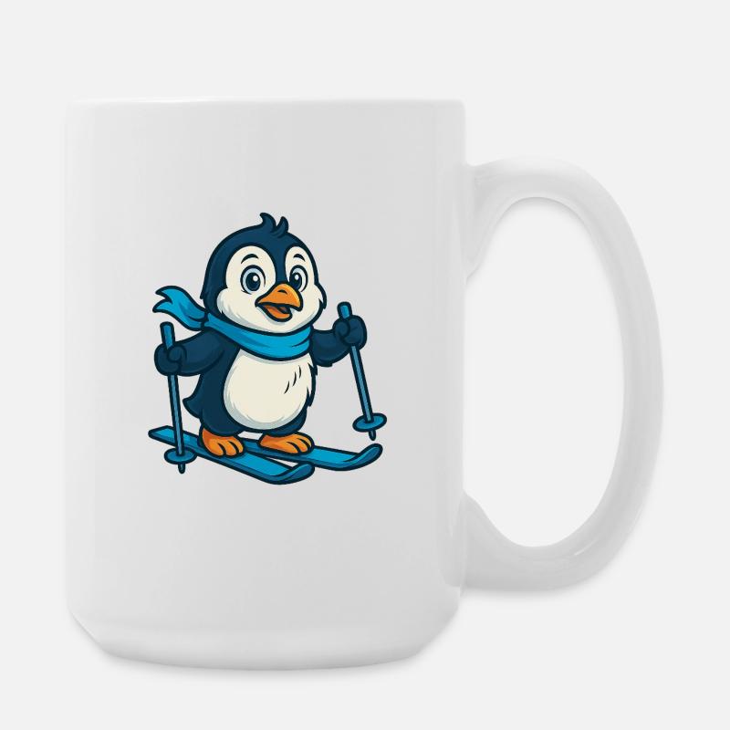 Pinguin auf Skiern mit Schal - Große Tasse 440 ml - Weiß