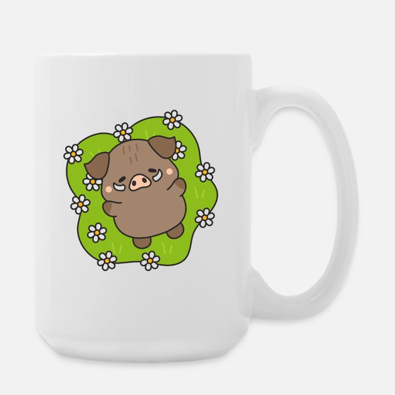 Fröhliches Schwein unter Gänseblümchen - Große Tasse 440 ml - Weiß