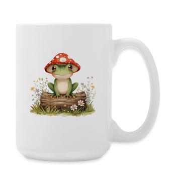 Watercolor frog with mushroom hat on tree trunk - Large Mug 440 ml - white - Right