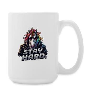 Einhorn im Lederjacke Stay Hard - Große Tasse 440 ml - Weiß - Rechts