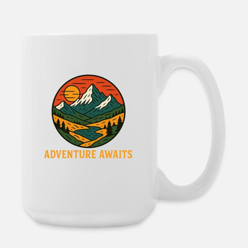 Adventure awaits mountain scenery - Large Mug 440 ml - white