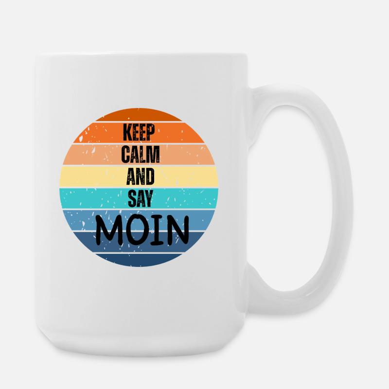 "Keep Calm and Say MOIN" – Retro Sunset - Large Mug 440 ml - white