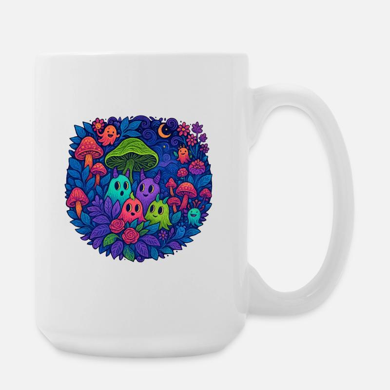 Amis monstres néons dans la forêt de champignons - Grande tasse 440 ml - blanc