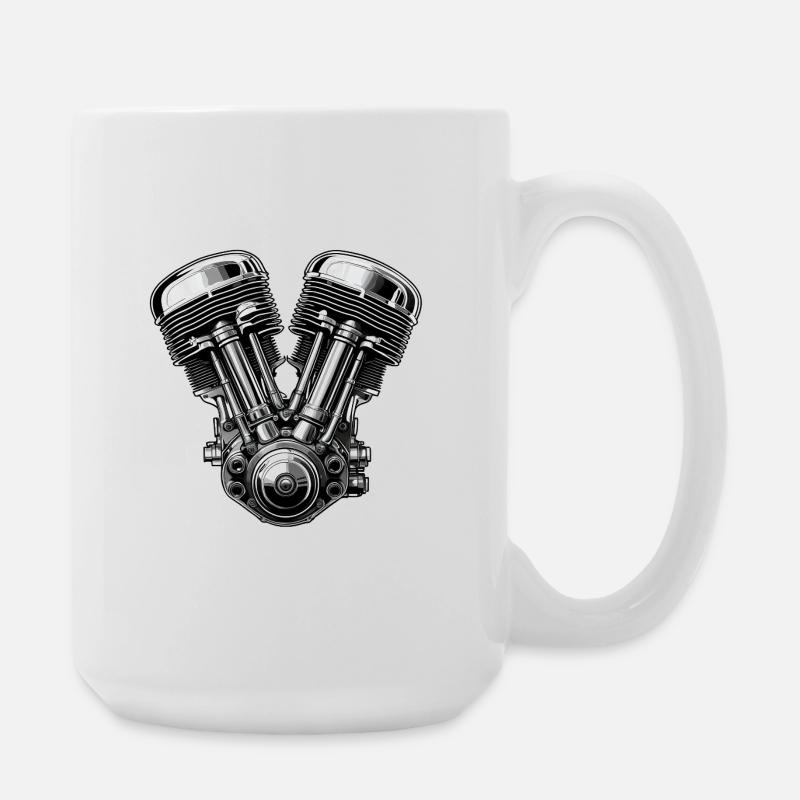 Chrome V-Twin Engine Graphic - Large Mug 440 ml - white