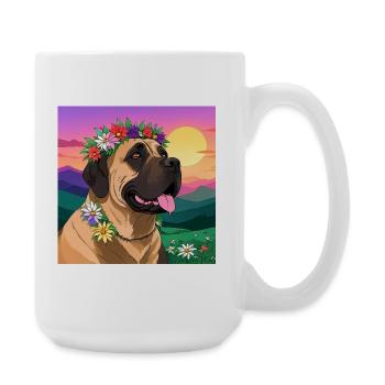Mastiff with floral wreath - Large Mug 440 ml - white - Right