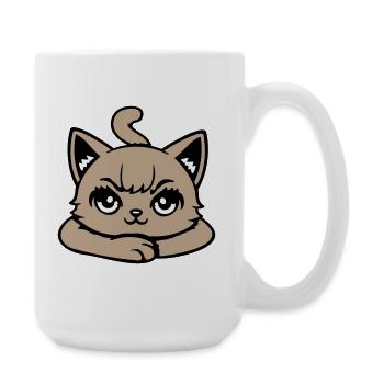 Katze Grimmig Böse Blick Verschränkte Pfoten Frech - Große Tasse 440 ml - Weiß - Rechts