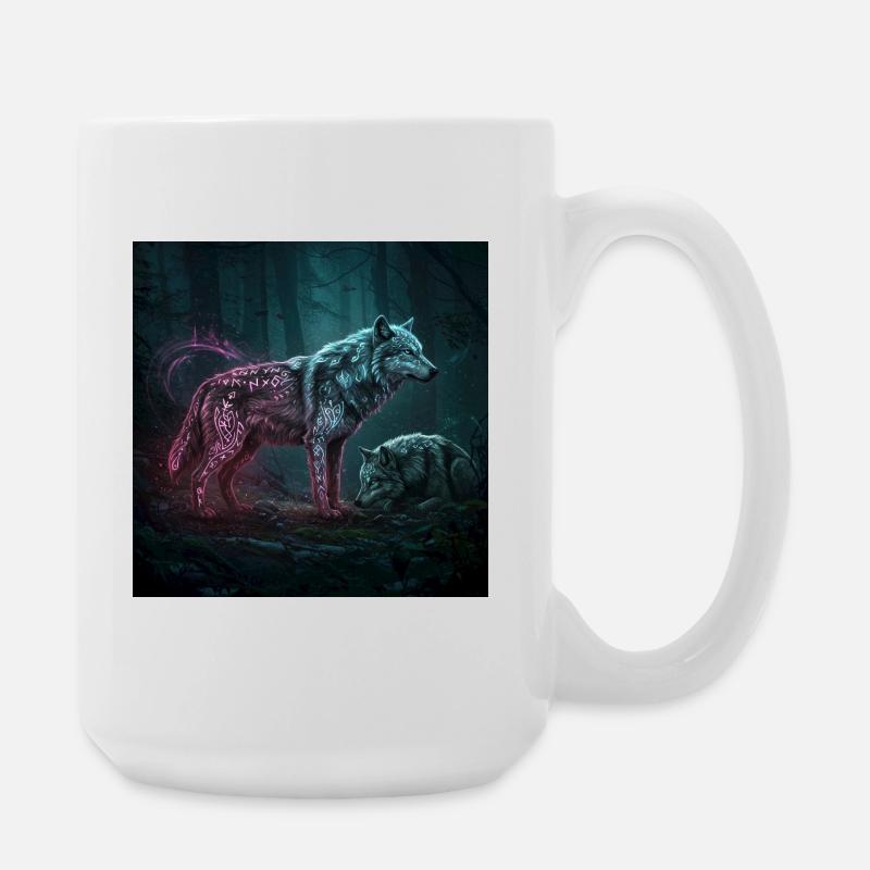 Neonrunen Wolfwald im Mondschein - Große Tasse 440 ml - Weiß