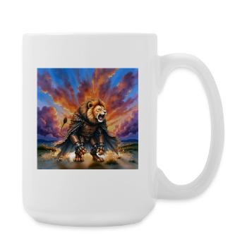 Lion Warrior with Armor and Cape - Large Mug 440 ml - white - Right