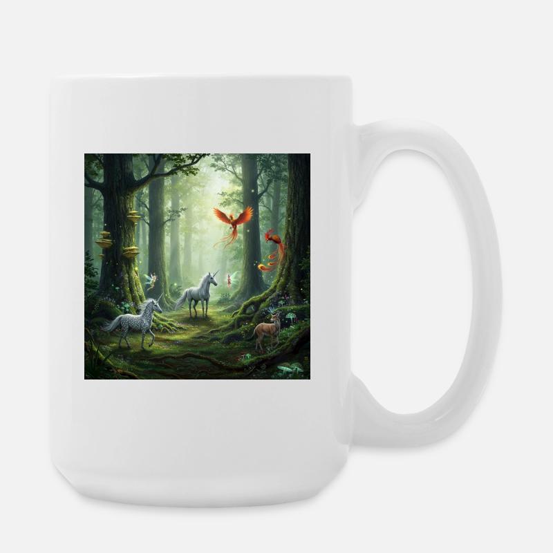 Fairytale Forest Unicorn Phoenix Scene - Large Mug 440 ml - white