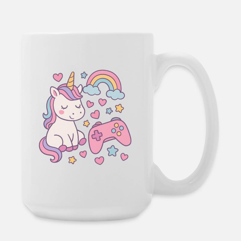 Super cute unicorn with Gaming feel - Large Mug 440 ml - white