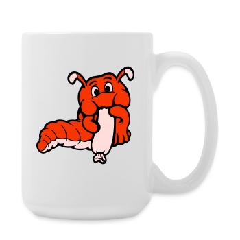 Raupe Wurm Glücklich Isst Wurst Würstchen Hot Dog - Große Tasse 440 ml - Weiß - Rechts