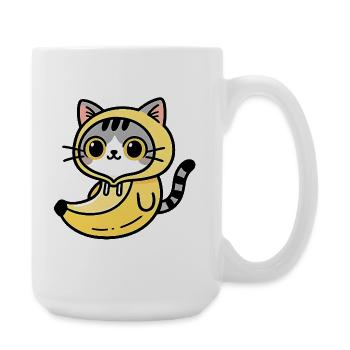 Kawaii Katze im bananengelben Kapuzenpullover - Große Tasse 440 ml - Weiß - Rechts