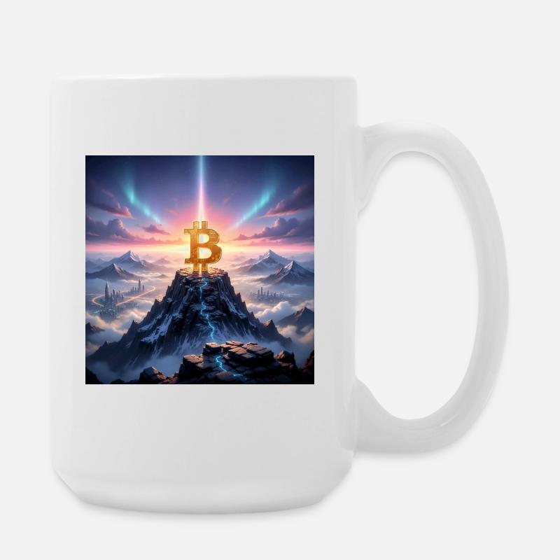 Bitcoin summit light over mountain range - Large Mug 440 ml - white