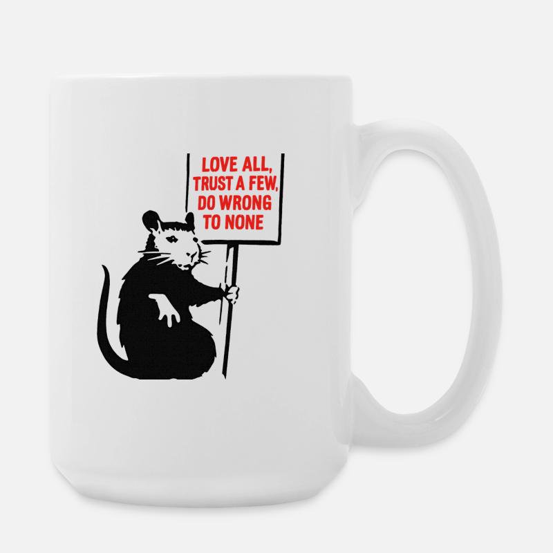Ratte mit Schild: Liebe Alle Traue Wenigen - Große Tasse 440 ml - Weiß