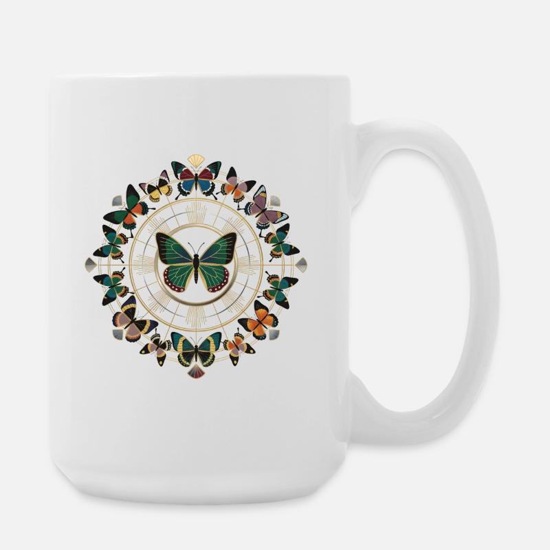 Golden Butterfly Mandala Circle - Large Mug 440 ml - white