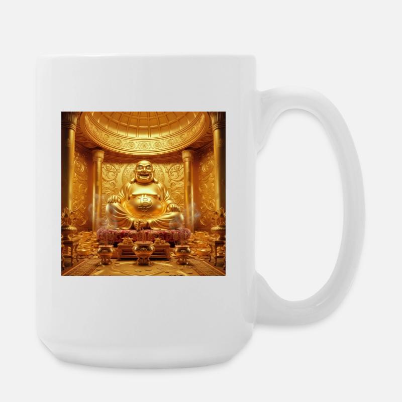 Goldener Bitcoin Buddha Tempel - Große Tasse 440 ml - Weiß