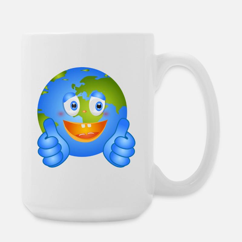 Fröhliche Erde mit Daumen nach oben – Comic Stil - Große Tasse 440 ml - Weiß