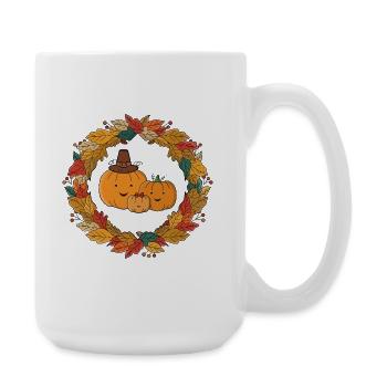 Herbstlicher Kürbis Familienkranz - Große Tasse 440 ml - Weiß - Rechts