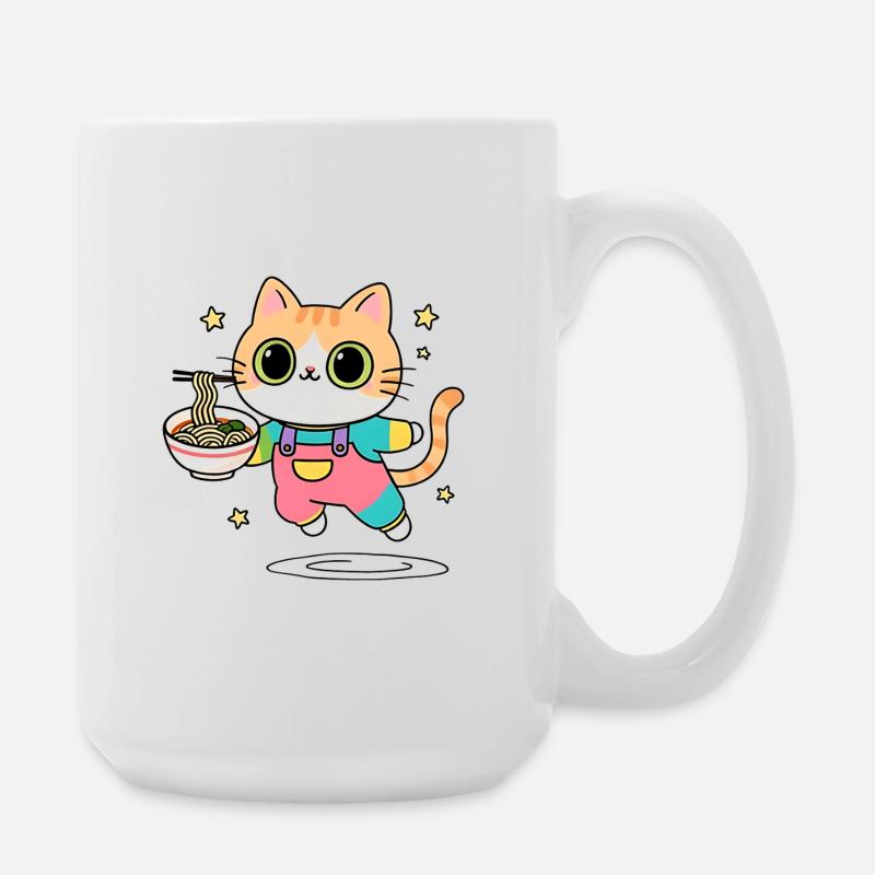 Chat bol de Ramen Multicolore - Grande tasse 440 ml - blanc