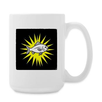 Cool fish in punk rock & pop art style - Large Mug 440 ml - white - Right