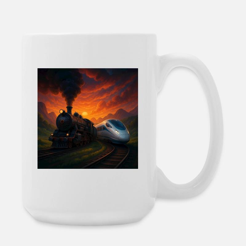 Dampfzug vs Zukunftszug - Große Tasse 440 ml - Weiß