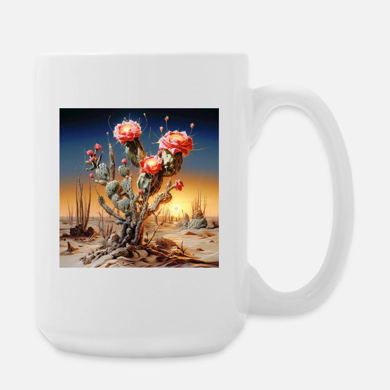 Fleurs de cactus au coucher du soleil - Grande tasse 440 ml - blanc